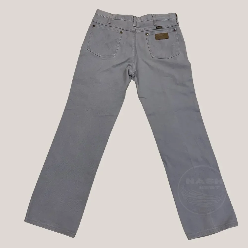 Wrangler 33x30 USA Gray Twill Jeans | Vintage Cowboy Cut Straight Leg Y2K Rare - Picture 8 of 10